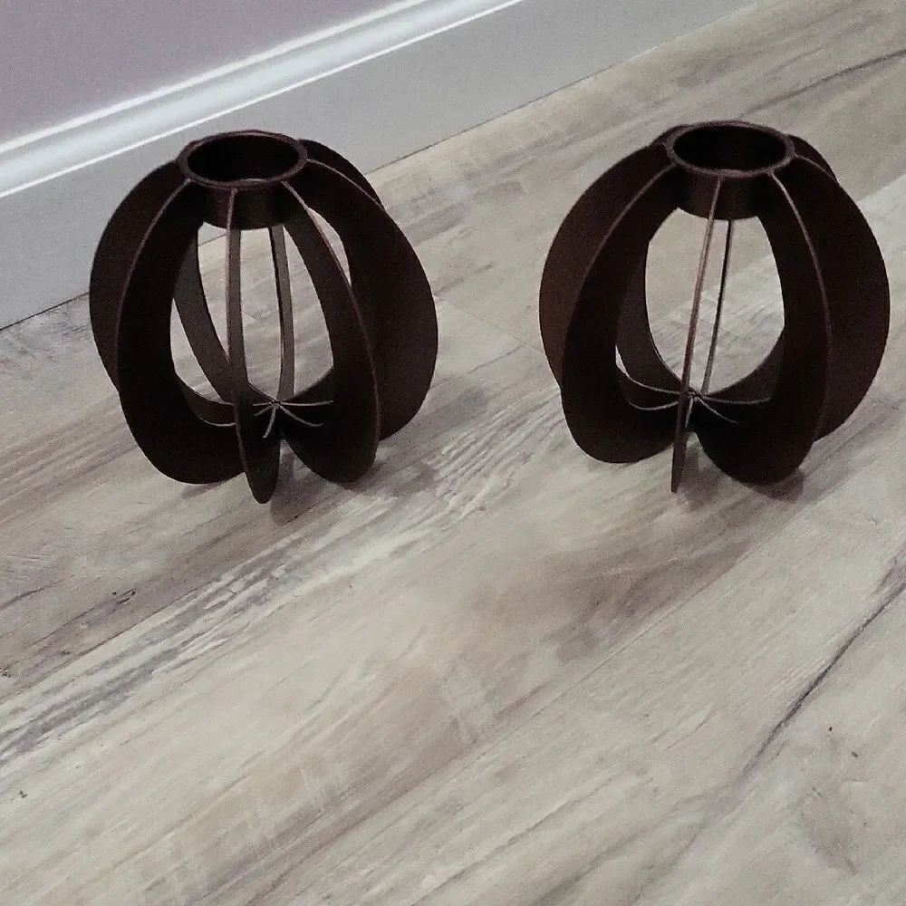 Source Unknown Brown Candle Holders